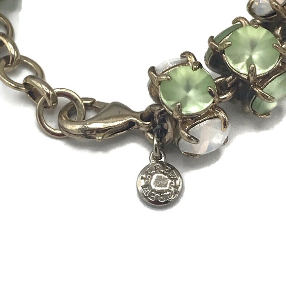 J Crew Tubular Green & White Stone Chain Link Gold-Tone Bracelet - Picture 5 of 6